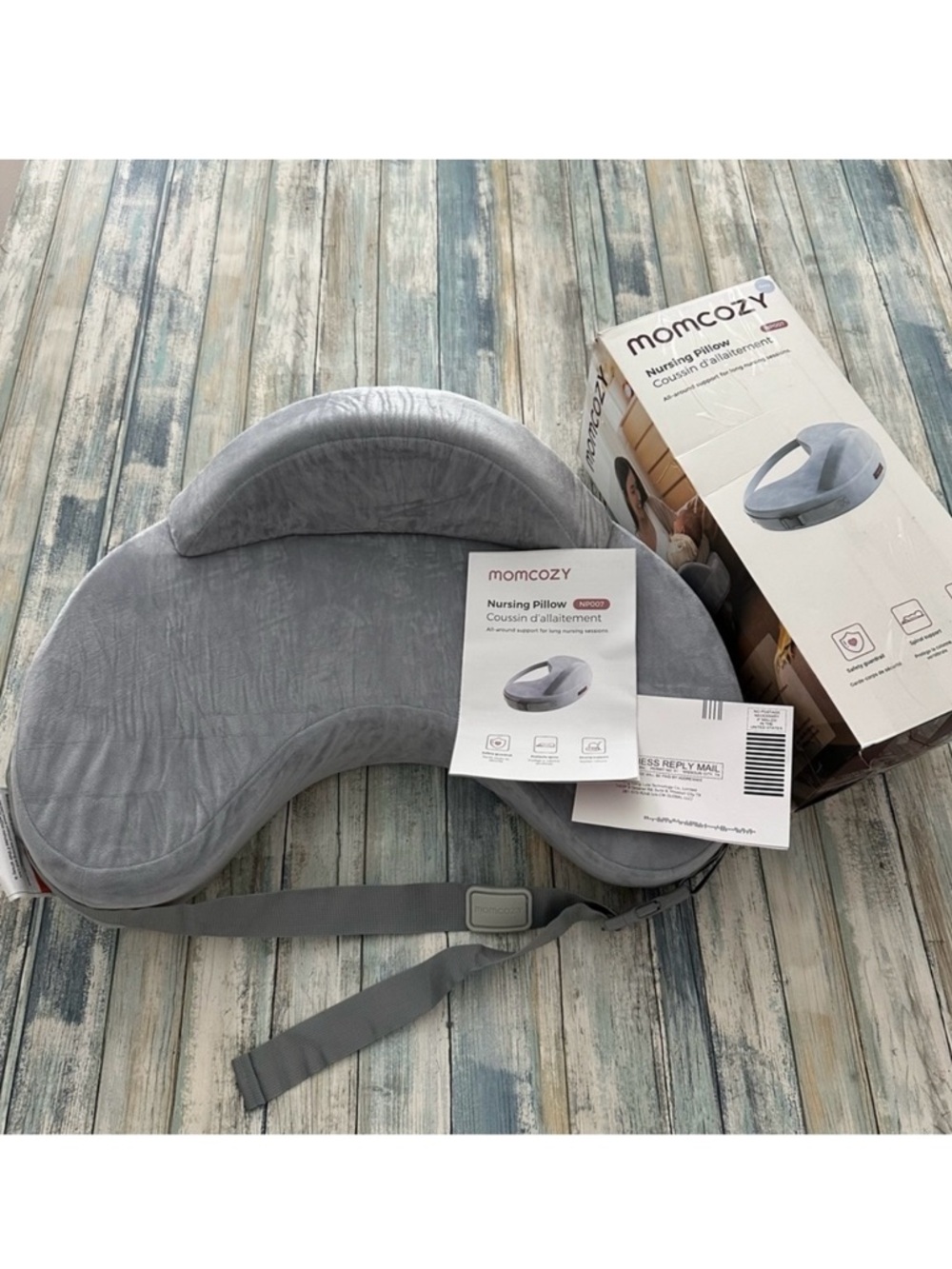 Momcozy Nursing Pillow NP007 Safety Guardrail Memory Foam Gray OPEN BOX